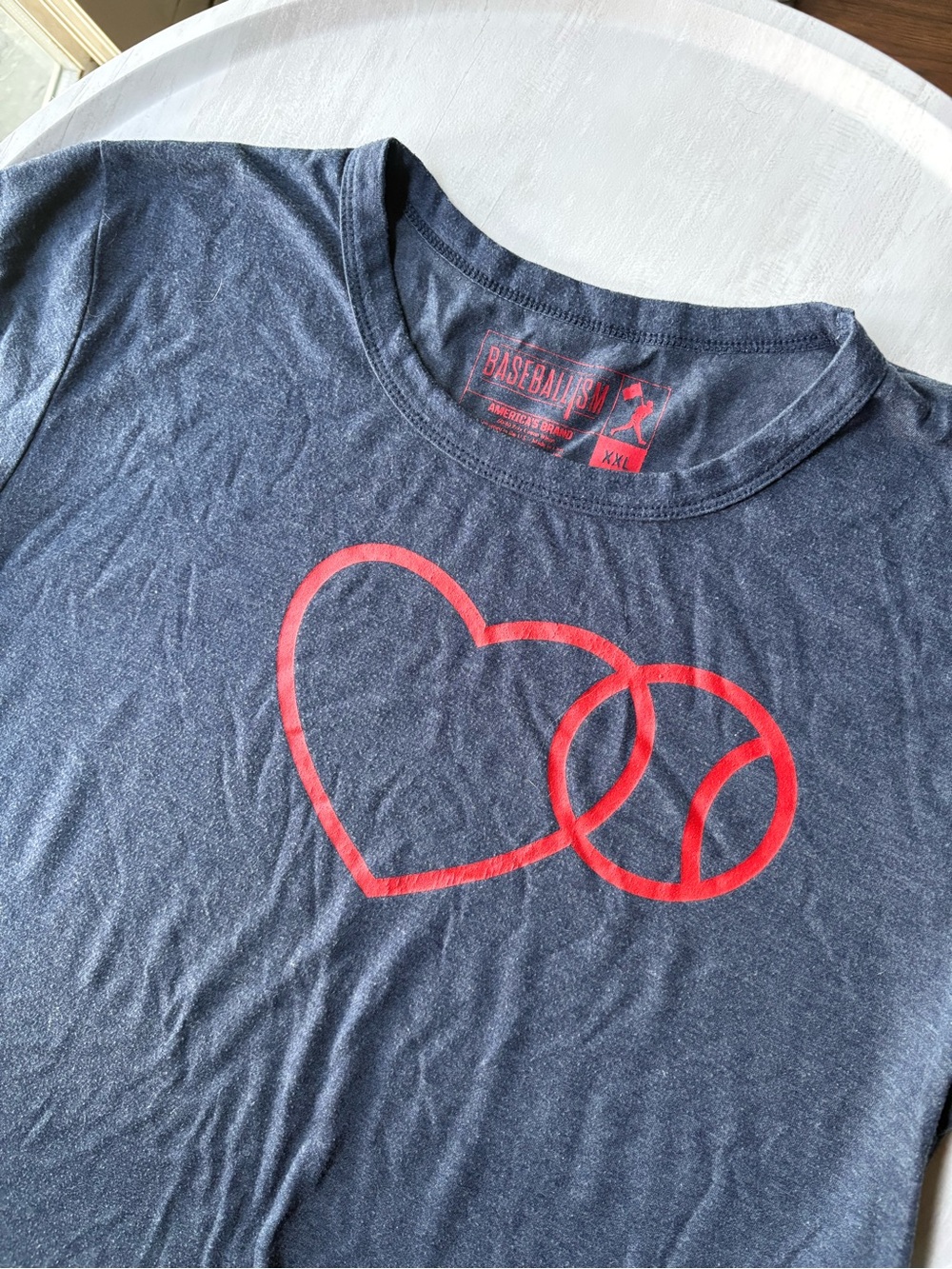 BASEBALLISM Women's Navy Short Sleeve Tee with Red Heart & Baseball Graphic